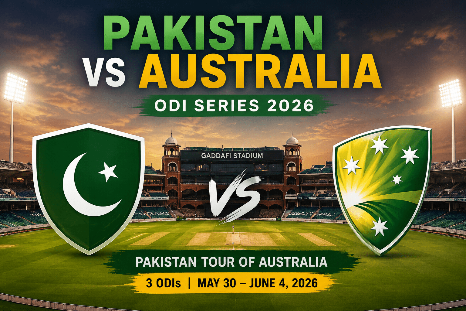 Pakistan vs Australia ODI Series 2026 at Gaddafi Stadium