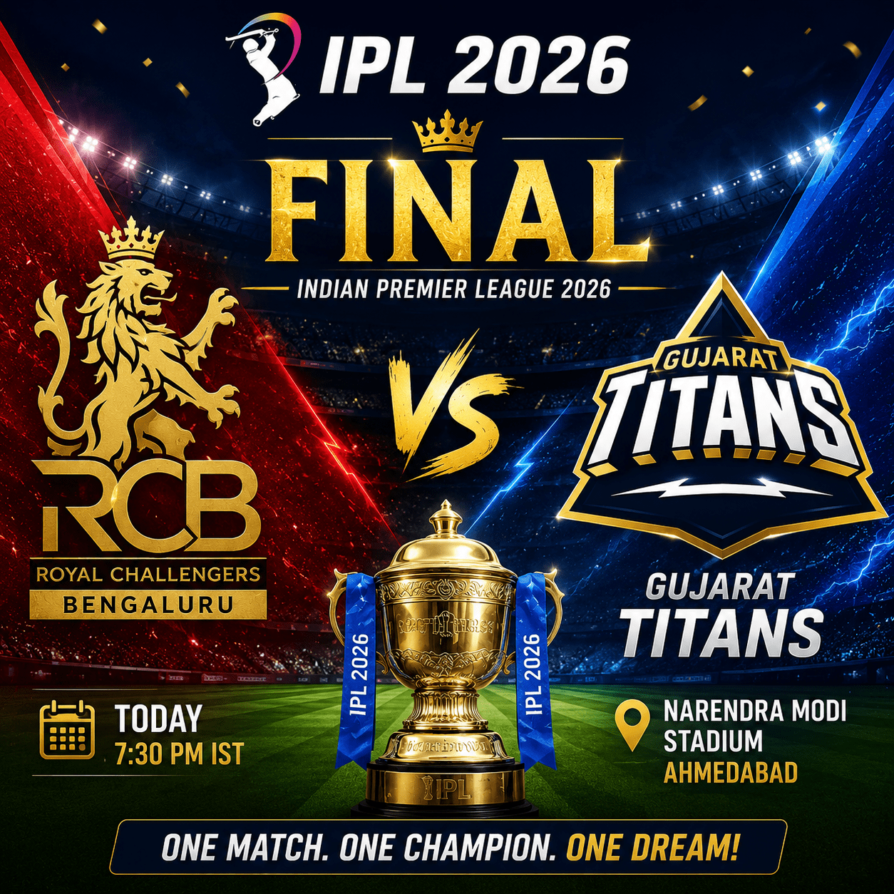 Royal Challengers Bengaluru vs Gujarat Titans Final Indian Premier League 2026