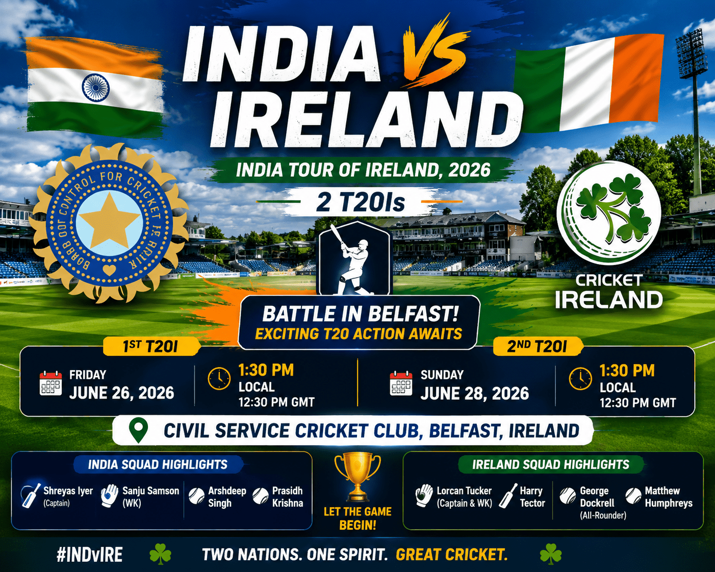 India Tour of Ireland 2026 Schedule