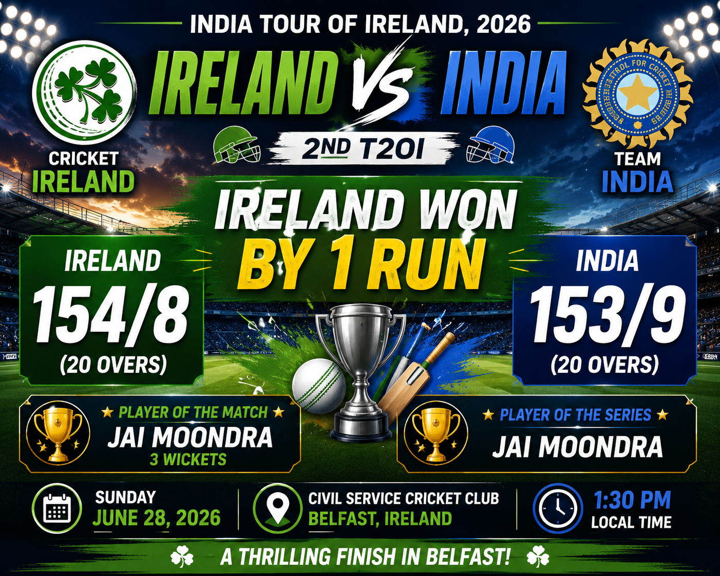 Ireland vs India T20I thriller summary