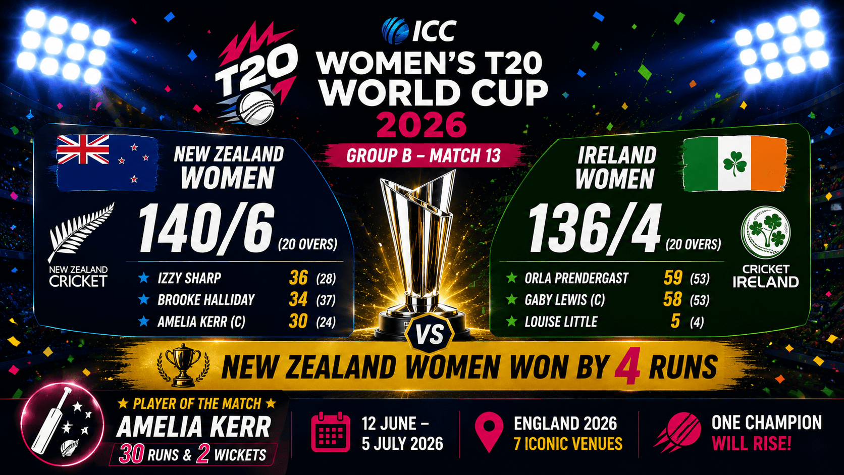 New Zealand women win by 4 runs