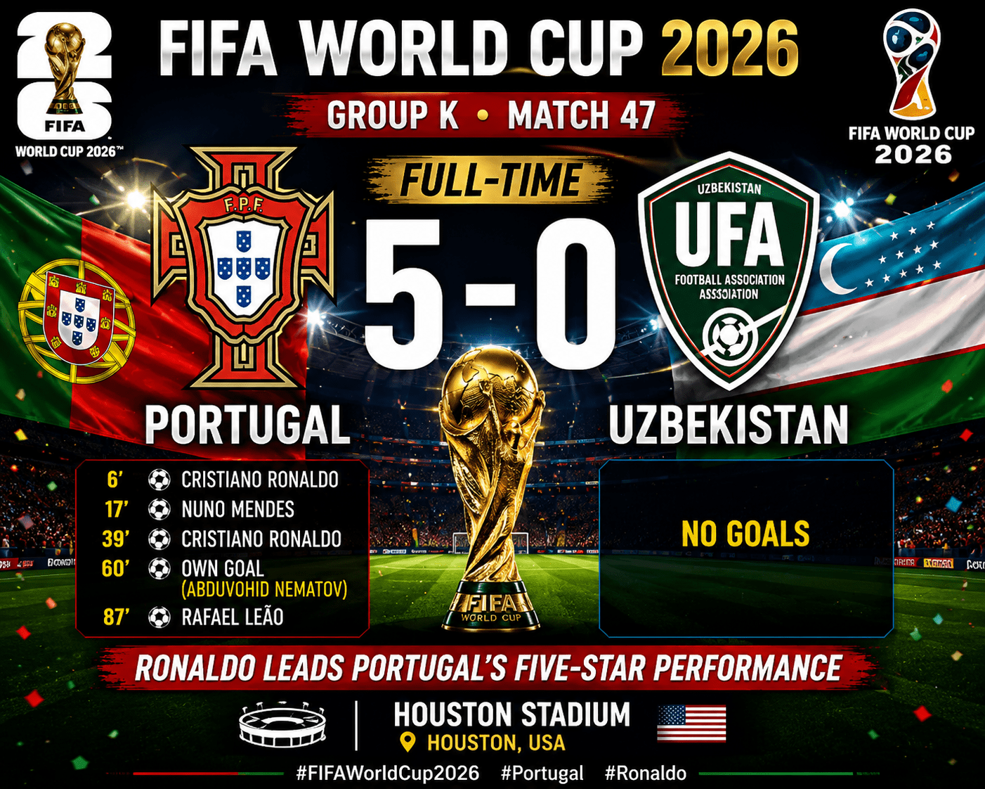Portugal dominates Uzbekistan in World Cup