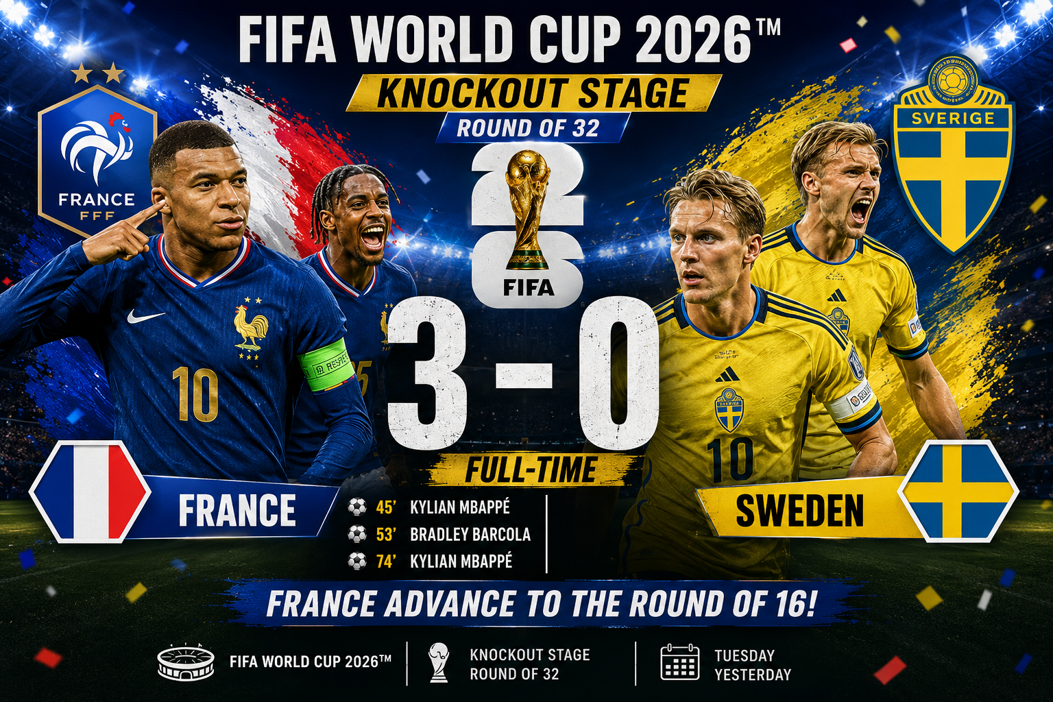 France triumphs in knockout stage