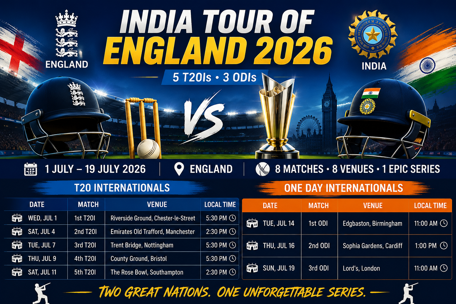 India vs England 2026 series schedule
